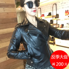 雪啦啦2018新款女装真皮皮衣女短款机车服修身外套绵羊皮海宁皮衣图片