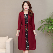 假两件套连衣裙女士2018新款春秋装中长款过膝气质中老年妈妈裙子图片