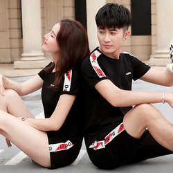 夏季新款情侣时尚套装修身显瘦休闲运短袖短裤动服薄款T恤两件套