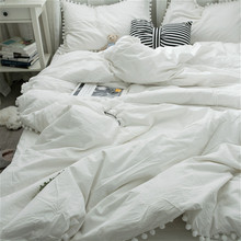 水洗棉毛球四件套纯棉15m双人白色公主风纯色床单床笠款床上用品