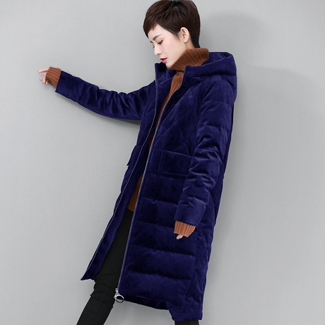 韩版时尚女装冬季羽绒服中长款白鸭绒厚外套金丝绒保暖妈妈装胖MM商品大图