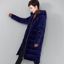 韩版时尚女装冬季羽绒服中长款白鸭绒厚外套金丝绒保暖妈妈装胖MM图片