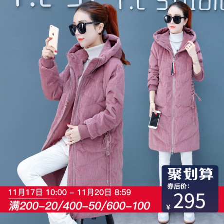 中长款棉衣女装2018冬季新款修身加厚羽绒棉服工装灯芯绒棉袄外套商品大图
