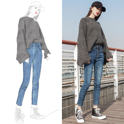 网红同款高腰九分牛仔裤女春秋2018新款韩版紧身小脚裤显瘦长裤子