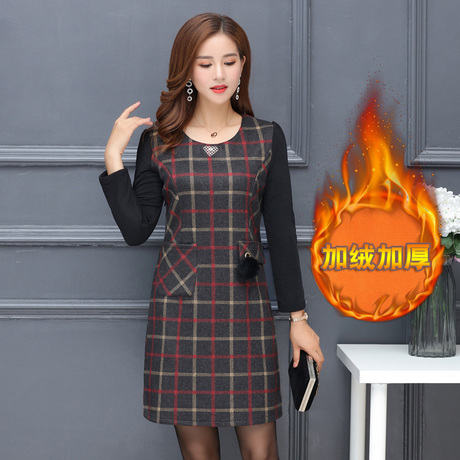 中年女秋装连衣裙中长款时尚中老年女装裙子加绒打底衫妈妈装冬装商品大图