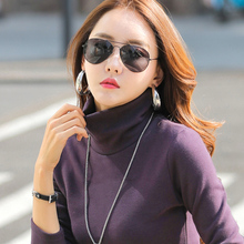 2018新款女装高领打底衫女长袖秋冬修身纯色韩版薄款加绒气质chic图片