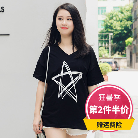 2018新款T恤加肥加大码女装微胖mm夏装妹显瘦韩版短袖上衣200斤商品大图