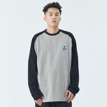 2019春季双色拼接夏日长袖 WASSUP新品 shirt圆领刺绣宽松潮牌t恤