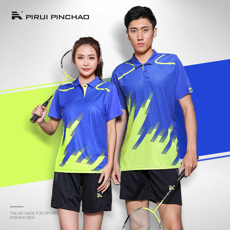 Badminton suit Korean version short sleeve tennis Sportswear top summer men's and women's lapels badminton clothes customized