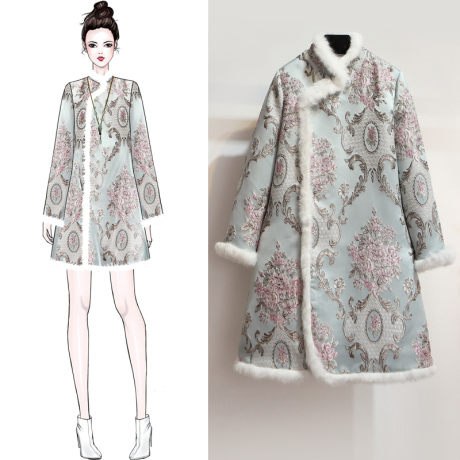 秋冬汉服兔毛加厚夹棉中国风唐装上衣女装刺绣中式改良旗袍连衣裙商品大图