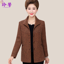 妈妈装毛呢外套秋季新款中老年女装羊毛呢子大衣短款中年上衣服装图片