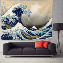 日式浮世绘会所装 饰画酒吧纹身工作室挂旗挂布民宿隔断门帘背景布