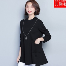 2017秋季新款妈妈胖mm胖妹显瘦长袖连衣裙2013中长款宽松大码女装