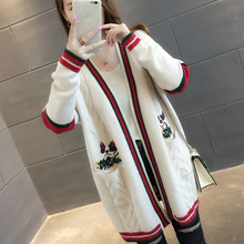 提花口袋秋装 外搭 毛衣外套女装 新款 针织开衫 慵懒风中长款 2019春装