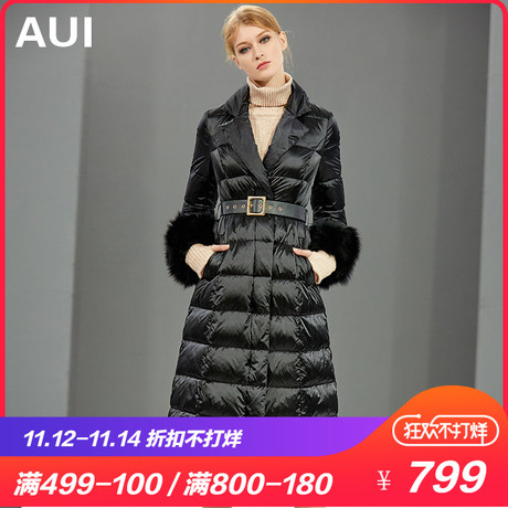 欧洲站女装长款羽绒服女2018新款黑色长过膝白鸭绒欧货潮冬款外套商品大图