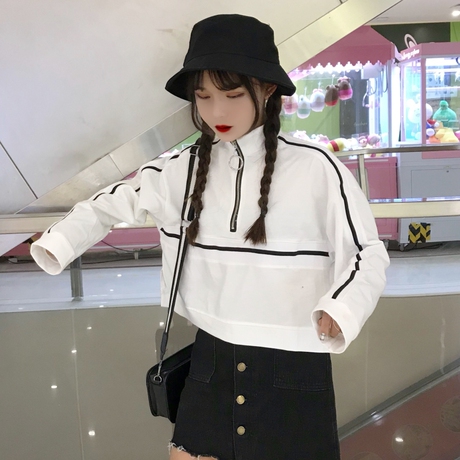 2018春装女装韩版原宿气质百搭撞色短款拉链卫衣长袖上衣学生外套商品大图