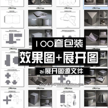 3d立体图素材ai源文件 袋空白线图效果图 盒展开刀版图 包装