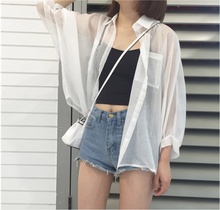 长袖 外套学生潮 短款 宽松bf百搭超薄雪纺开衫 2019夏季防晒衣韩版