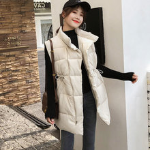 冬季保暖韩版抽绳坎肩羽绒棉中长款收腰马甲女面包服马夹外套女装图片