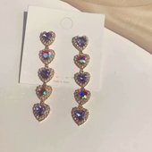 紫色 少女心 twice娜琏925银针耳环 彩钻双拼爱心 耳夹