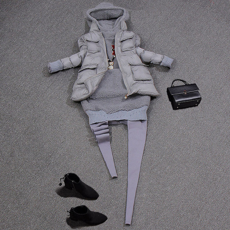 恋尾鱼欧洲站2018秋冬新款棉服棉衣连帽上衣马甲外套两件套装女装商品大图