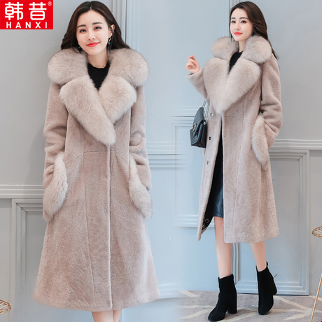 羊剪绒大衣女2018秋冬新款女装狐狸毛领显瘦中长款海宁皮草外套女商品大图