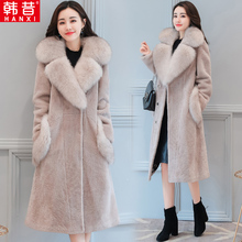 羊剪绒大衣女2018秋冬新款女装狐狸毛领显瘦中长款海宁皮草外套女图片