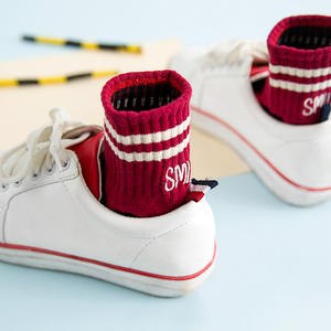 三双装条纹两杠堆堆袜