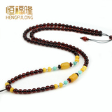 恒福隆蜜蜡琥珀链子挂绳手工编织天然血珀5mm圆珠毛衣链长款百搭