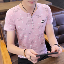 男士半袖短袖t恤潮流半袖2019夏季新款V领薄款韩版衣服白色汗衫男