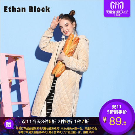 纯色中长款金丝绒连帽外套2018冬季女装新款时尚潮流气质百搭棉服商品大图