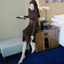 秋装女装2018新款韩版修身时尚中长款冬季打底毛衣针织连衣裙长袖图片