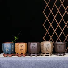 特价 紫砂花盆兰花盆景盆陶瓷盆花卉绿植室内桌面盆景盆栽 盆带托盘