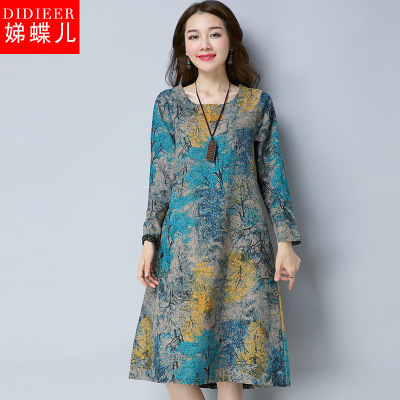 早秋棉麻连衣裙棉绸秋季女装夏2018新款妈妈秋款民族风长裙秋裙子