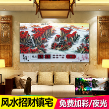 电子万年历家用客厅壁挂钟表 办公室静音超薄夜光风景山水2019新款