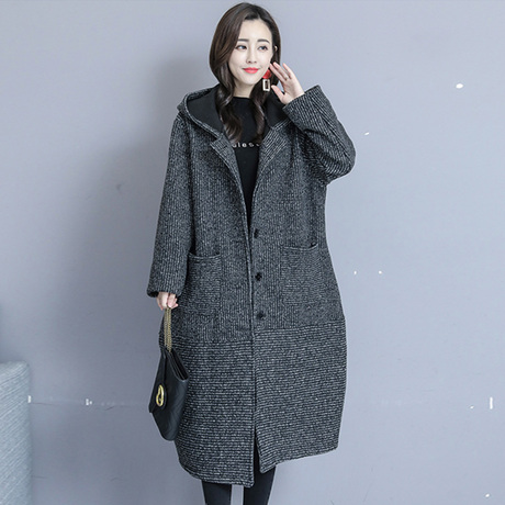 2018冬季新款韩版中老年大码女装胖MM毛呢外套女加厚长款大衣商品大图