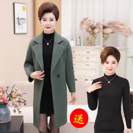 中老年女装秋冬呢子大衣40-50气质大码妈妈装毛呢外套中长款妮子商品大图