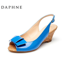 Daphne/达芙妮夏季新款凉鞋坡跟蝴蝶结后绊带鱼嘴凉鞋1015303012
