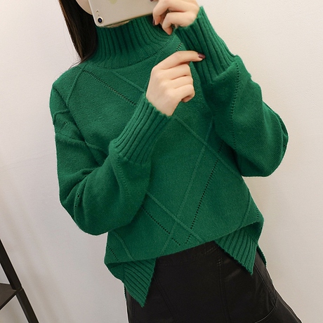 2018韩版新款秋冬针织衫女装半高领宽松套头打底百搭加厚短款毛衣商品大图
