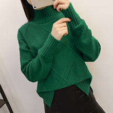 2018韩版新款秋冬针织衫女装半高领宽松套头打底百搭加厚短款毛衣图片