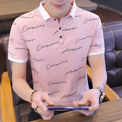 时尚休闲男短袖t恤衬衫领polo衫青年潮纯棉翻领上衣新款修身Polo