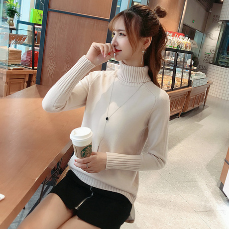 高领毛衣女加厚打底衫2018秋冬新款女装韩版宽松简约纯色针织衫潮商品大图