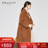 MECITY女装秋冬气质优雅港风羊毛系带修身中长款大衣