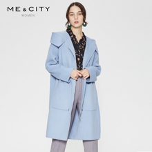 MECITY女装纯羊毛连帽收腰双面呢大衣外套冬中长款图片