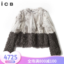 ICB女装春季新款圆领长袖修身显瘦毛皮拼接短款皮草外套图片