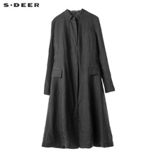 sdeer圣迪奥女新潮袖口开衩后背收褶设计立领浪摆长外套S18381837图片
