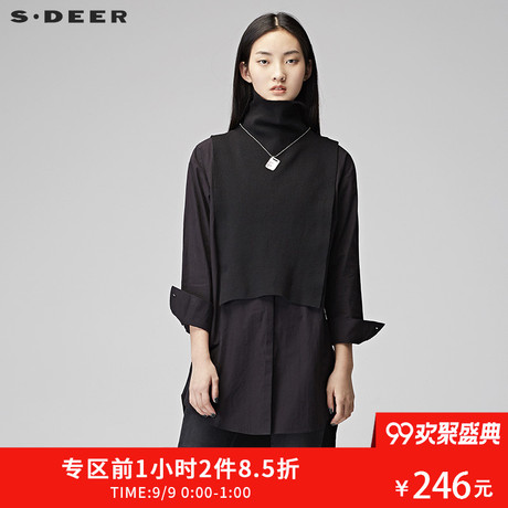 s.deer圣迪奥女装经典学院风宽松打底衬衫毛衣两件套S17480501商品大图