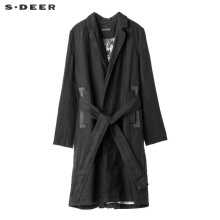 sdeer圣迪奥无扣开襟设计腰带装饰撞色龟裂纹理内衬外套S18361862图片