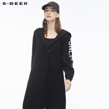 sdeer圣迪奥撞色英文字母对称贴袋装饰连帽针织衫S18483511图片