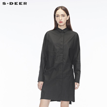 sdeer圣迪奥简约刺绣图案装饰单边贴袋开衩设计翻领上衣S18480550图片